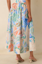 Women's Summer Sketchbook Blue Multi Floral Button-Front Maxi Skirt | 100% Cotton 6