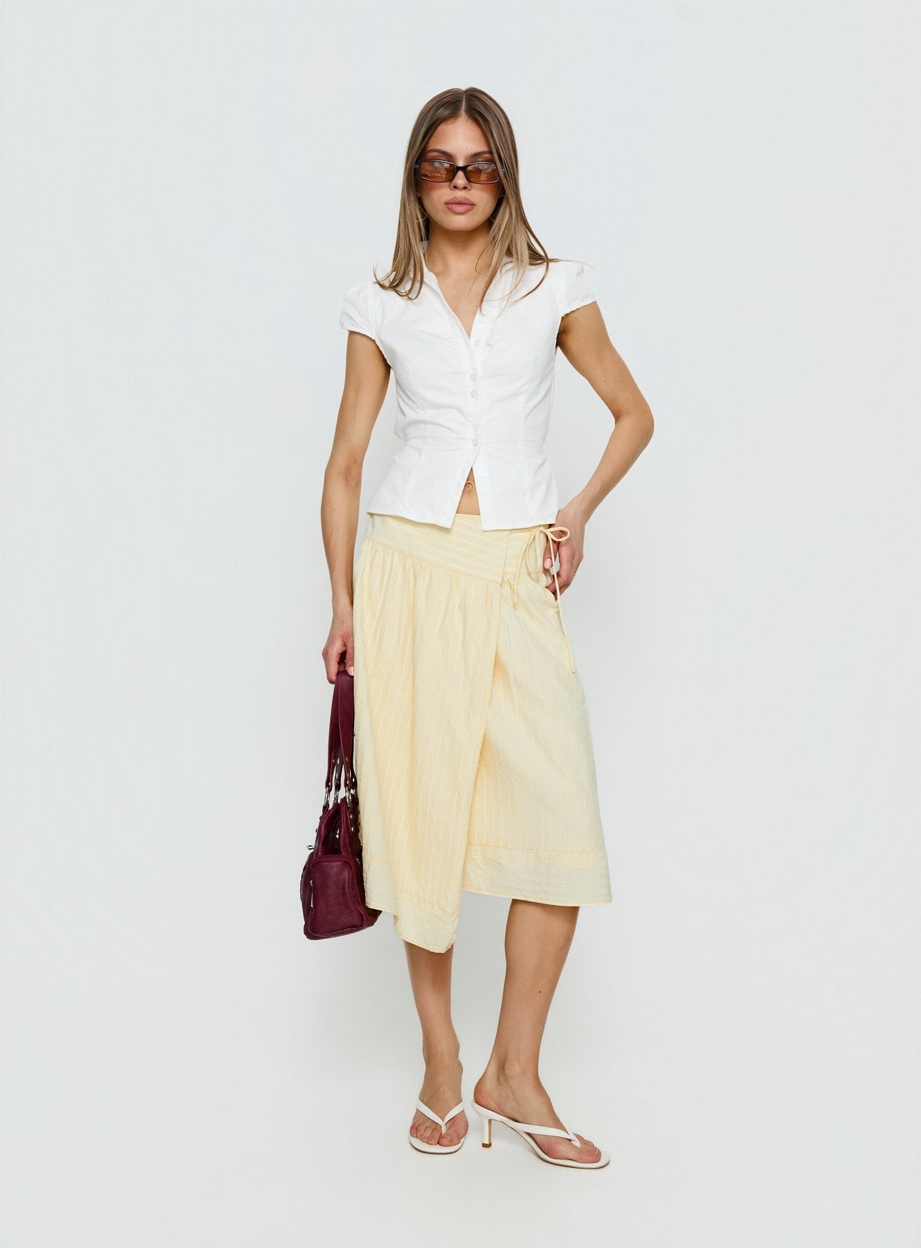 Women's Sunney Wrap Midi Skirt Yellow | Midi skirt with wrap waist detail 2