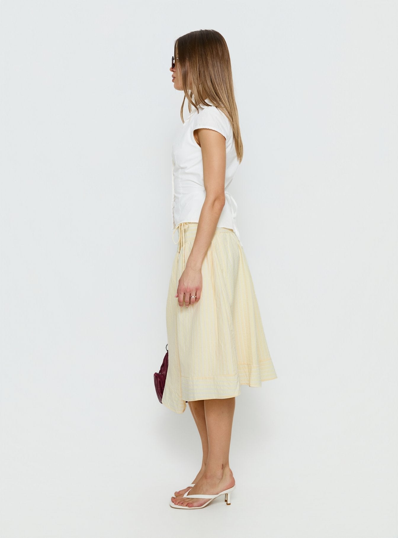 Women's Sunney Wrap Midi Skirt Yellow | Midi skirt with wrap waist detail 3