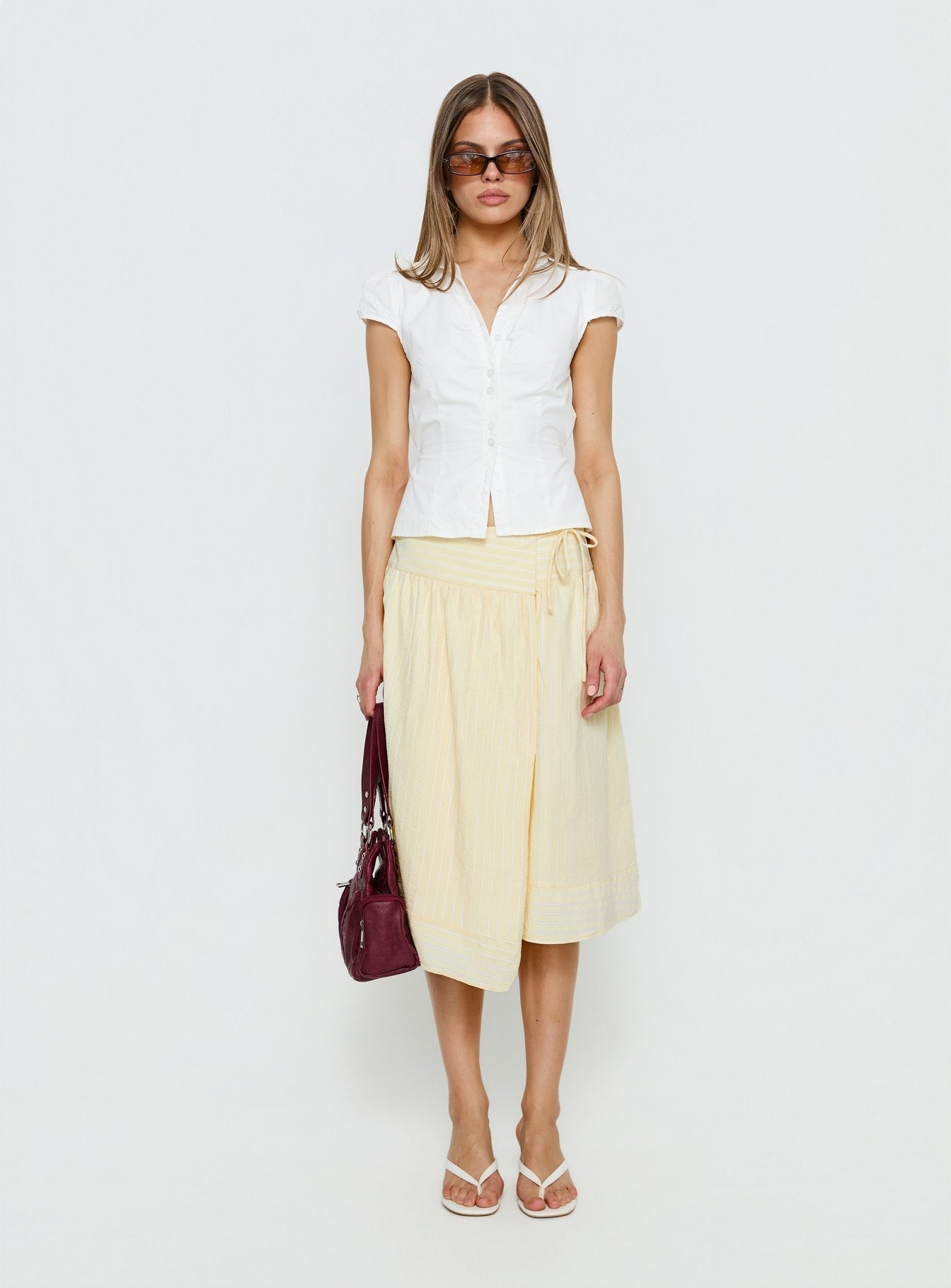 Women's Sunney Wrap Midi Skirt Yellow | Midi skirt with wrap waist detail 6