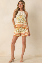 Women's Sunny Side of Life Terracotta Orange Multi Floral Print Tie-Back Top | 70% Rayon & 30% Linen 2