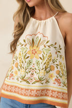 Women's Sunny Side of Life Terracotta Orange Multi Floral Print Tie-Back Top | 70% Rayon & 30% Linen 3