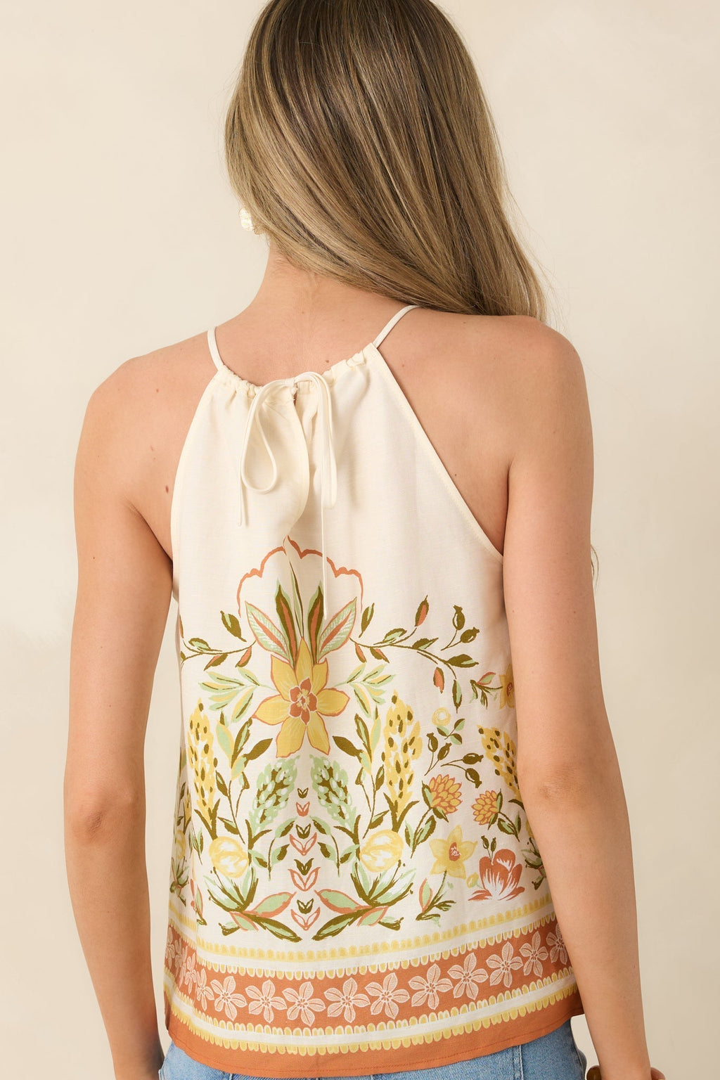 Women's Sunny Side of Life Terracotta Orange Multi Floral Print Tie-Back Top | 70% Rayon & 30% Linen 6
