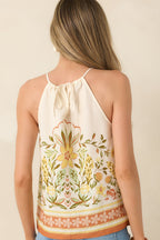 Women's Sunny Side of Life Terracotta Orange Multi Floral Print Tie-Back Top | 70% Rayon & 30% Linen 6