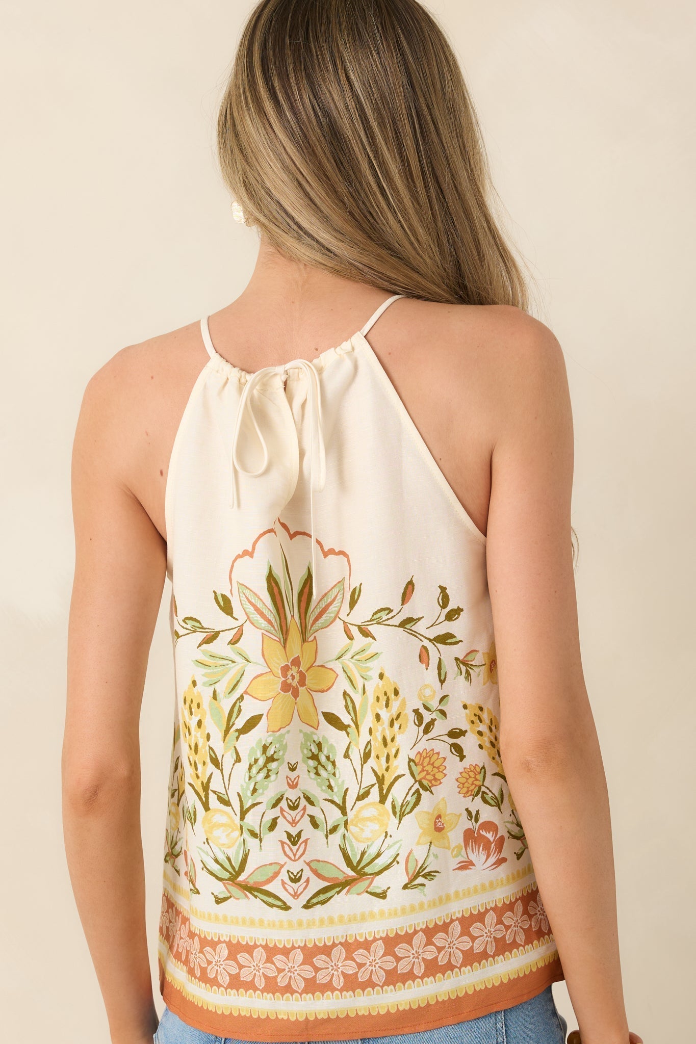 Women's Sunny Side of Life Terracotta Orange Multi Floral Print Tie-Back Top | 70% Rayon & 30% Linen 6