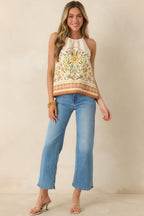Women's Sunny Side of Life Terracotta Orange Multi Floral Print Tie-Back Top | 70% Rayon & 30% Linen 7