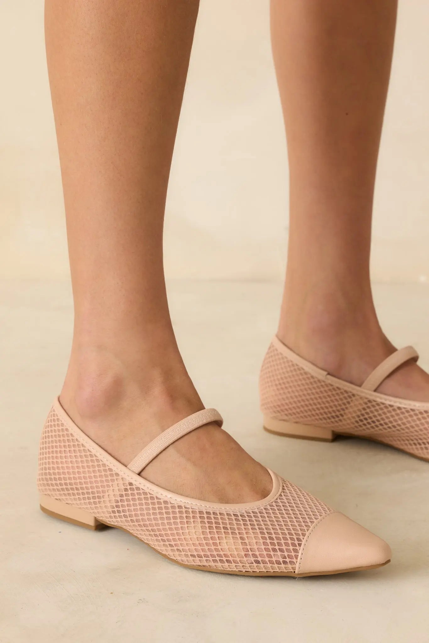 Women's Sunset Mirror Beige Mesh Fishnet Flats | All Man Made Materials 0