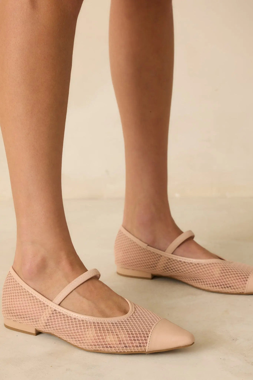 Women's Sunset Mirror Beige Mesh Fishnet Flats | All Man Made Materials 1