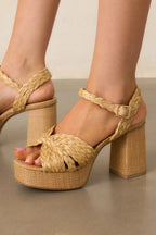 Women's Sunset Steps Natural Espadrille High Heel Platform Sandals | Heel Measures 4" 4