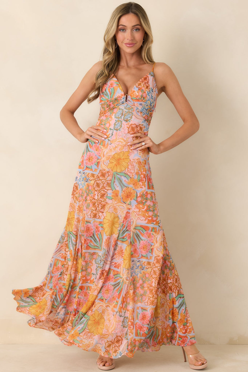Women's Sunshine of My Love Pink Multi Floral Print Chiffon Maxi Dress | 100% Polyester 2