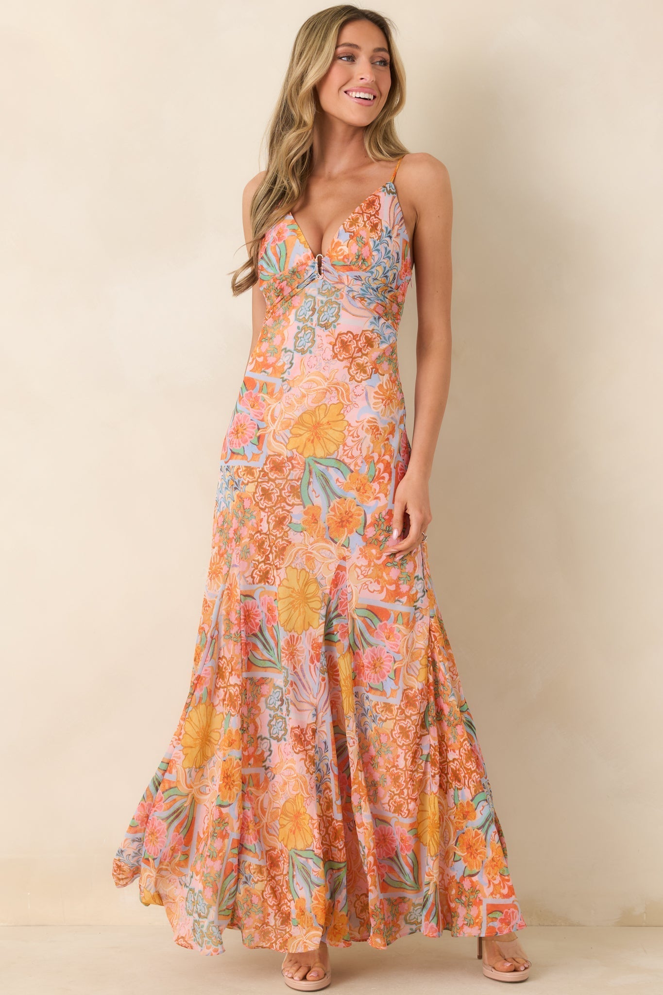 Women's Sunshine of My Love Pink Multi Floral Print Chiffon Maxi Dress | 100% Polyester 3