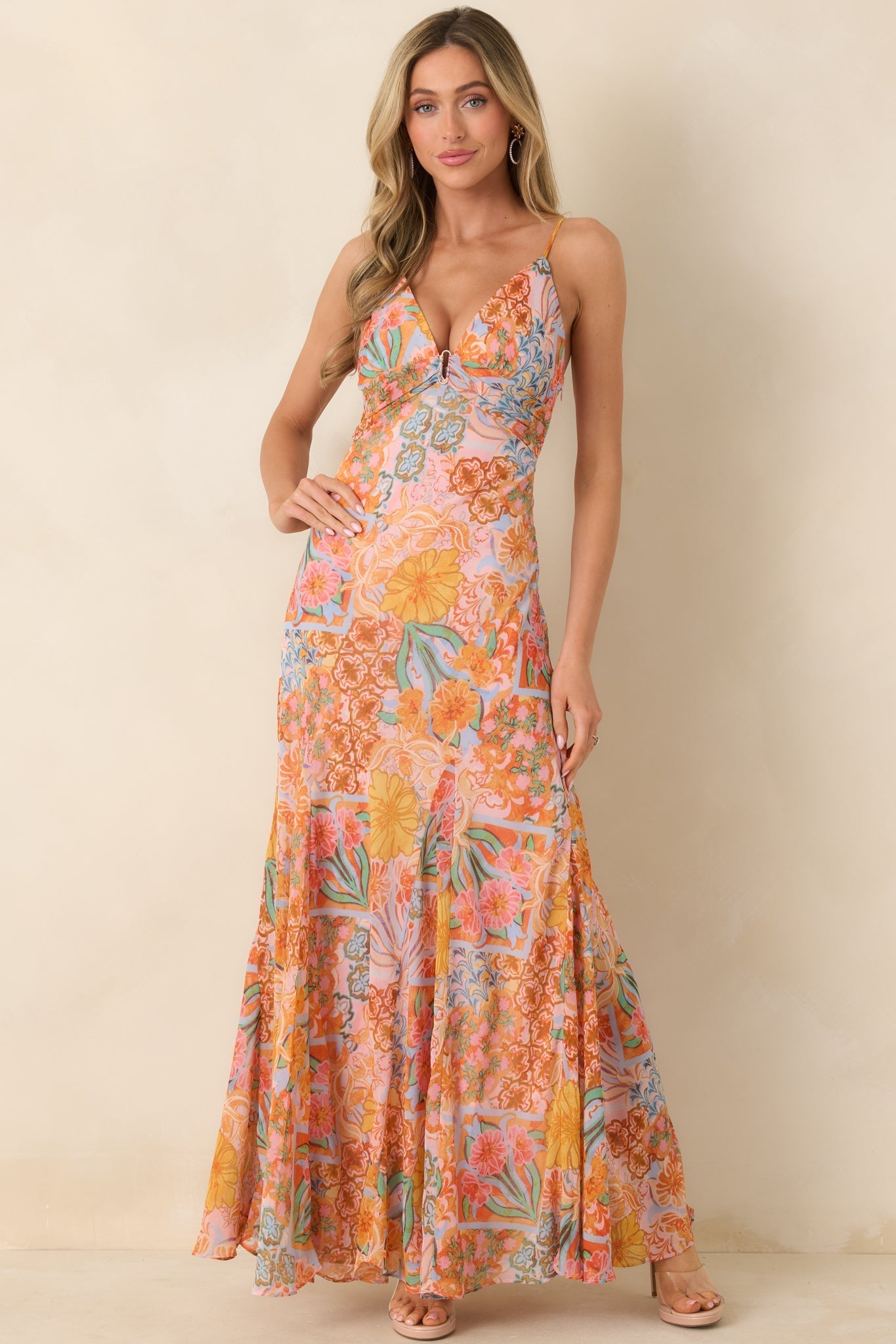Women's Sunshine of My Love Pink Multi Floral Print Chiffon Maxi Dress | 100% Polyester 4