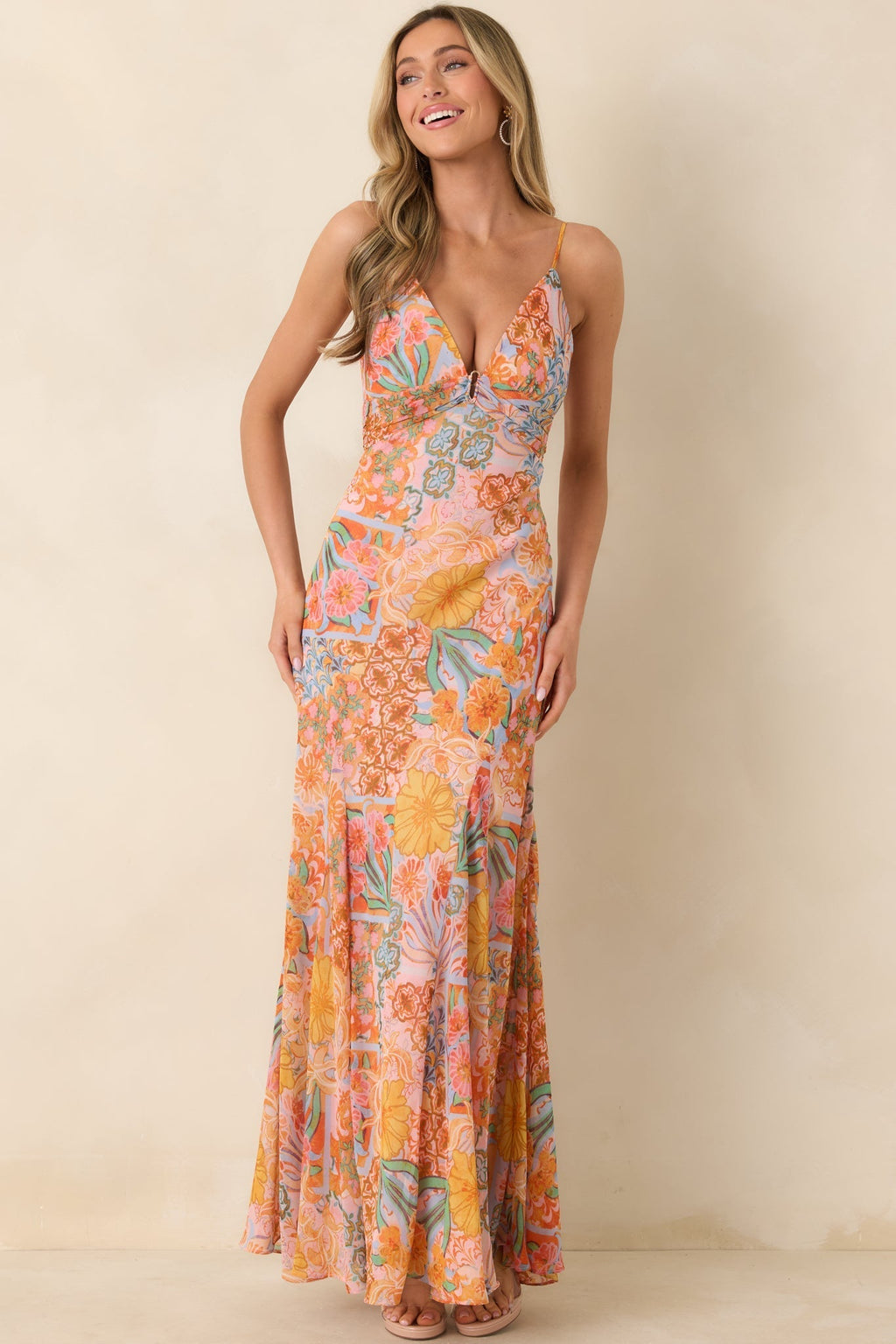 Women's Sunshine of My Love Pink Multi Floral Print Chiffon Maxi Dress | 100% Polyester 6