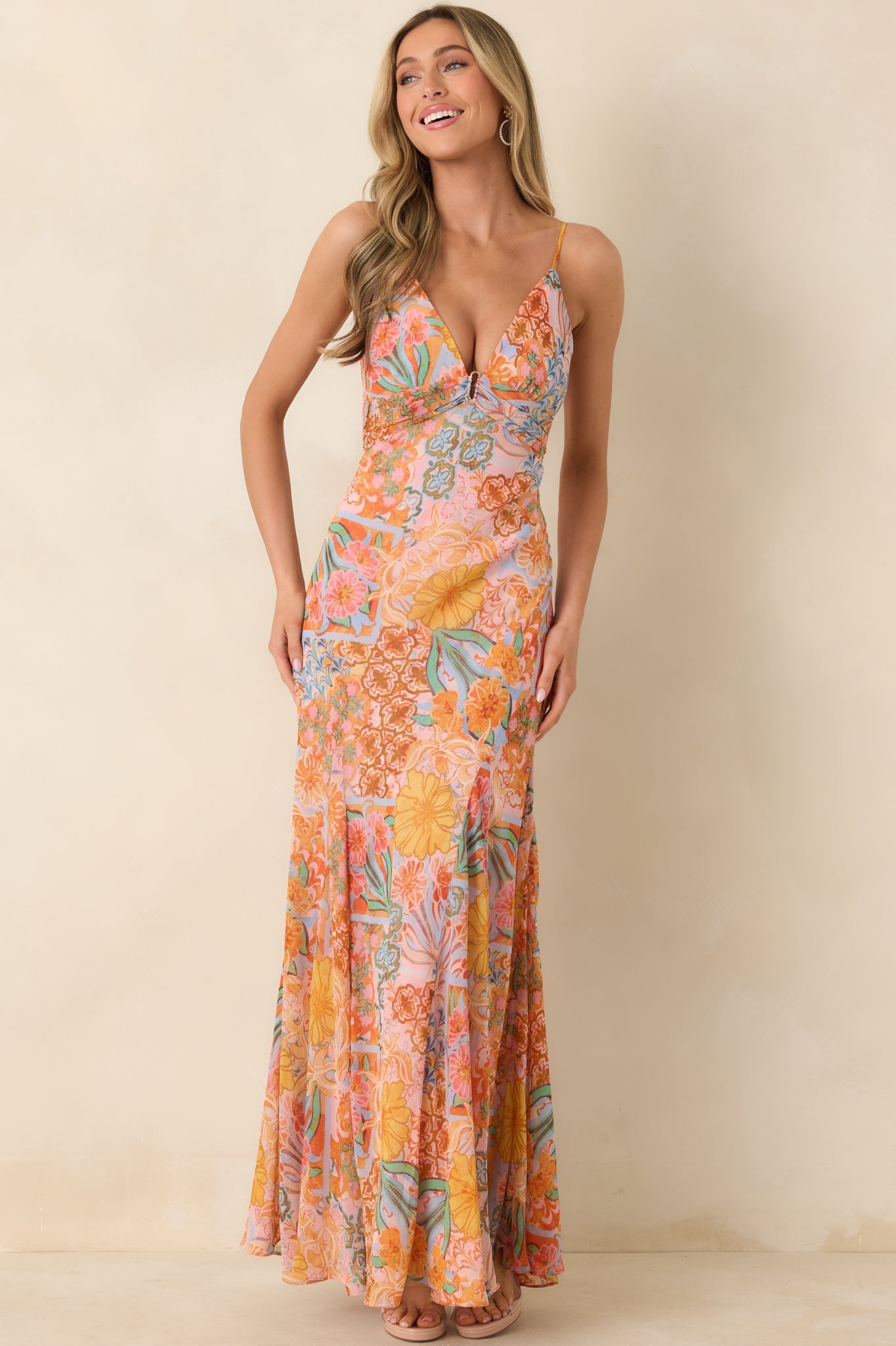 Women's Sunshine of My Love Pink Multi Floral Print Chiffon Maxi Dress | 100% Polyester 6