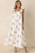 Women's Sweet Briar Blossom White Multi Floral Embroidered Maxi Dress | 70% Cotton & 30% Linen 0
