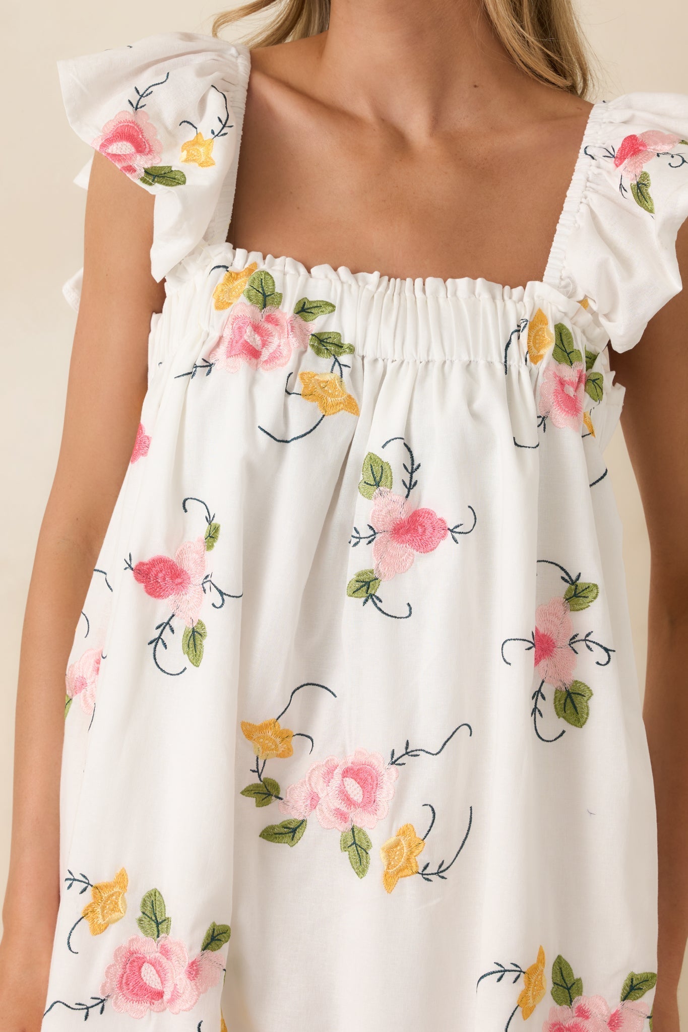 Women's Sweet Briar Blossom White Multi Floral Embroidered Maxi Dress | 70% Cotton & 30% Linen 1
