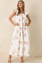 Women's Sweet Briar Blossom White Multi Floral Embroidered Maxi Dress | 70% Cotton & 30% Linen 2