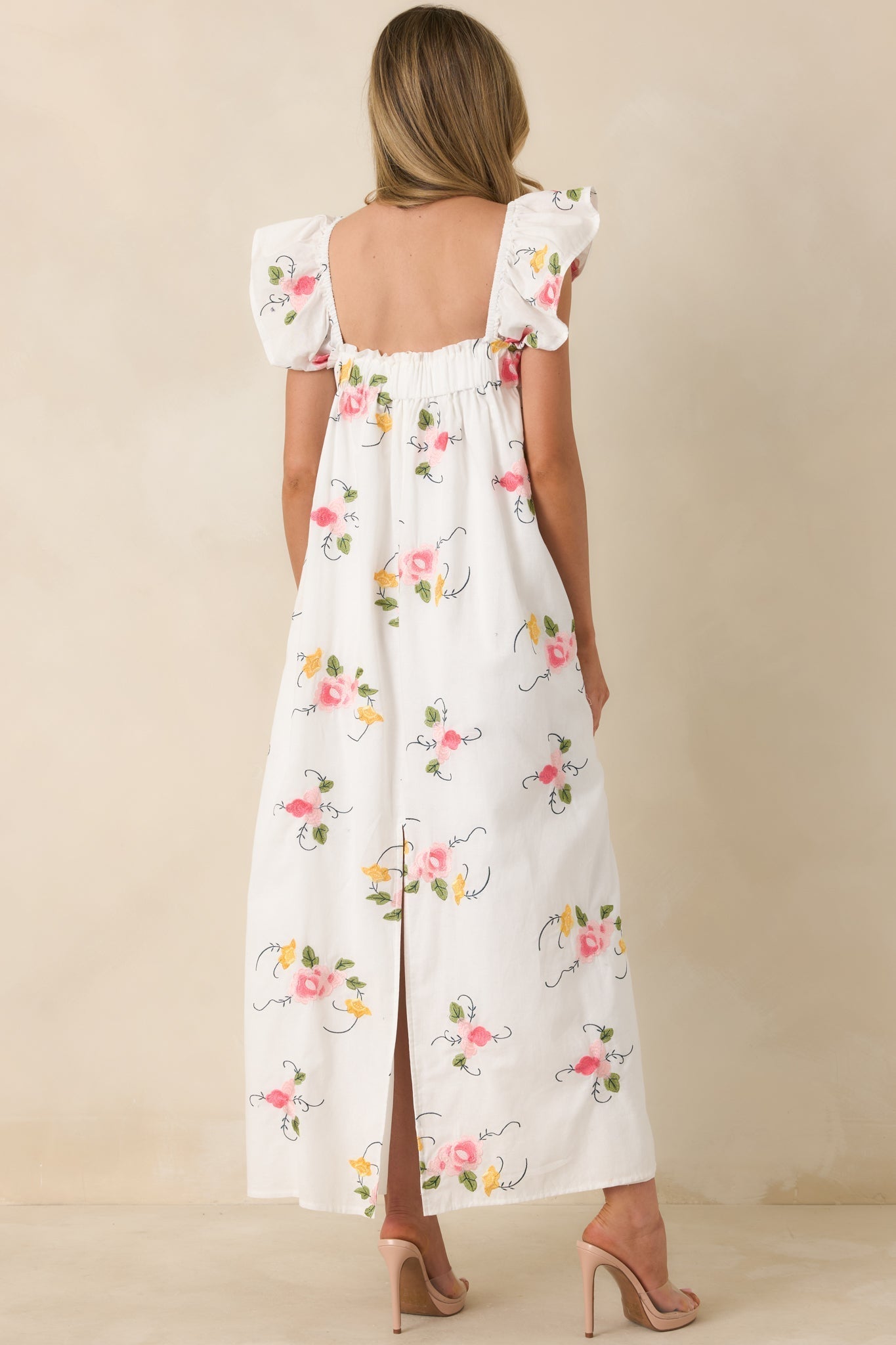 Women's Sweet Briar Blossom White Multi Floral Embroidered Maxi Dress | 70% Cotton & 30% Linen 6