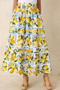 Women's Sweet Citrus Charm White Multi Lemon Print Cotton Maxi Skirt | 100% Cotton 0