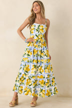 Women's Sweet Citrus Charm White Multi Lemon Print Cotton Maxi Skirt | 100% Cotton 1
