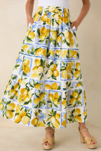 Women's Sweet Citrus Charm White Multi Lemon Print Cotton Maxi Skirt | 100% Cotton 3