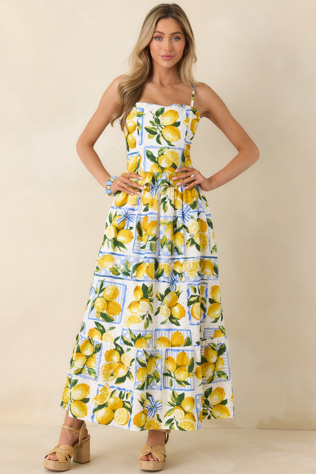 Women's Sweet Citrus Charm White Multi Lemon Print Cotton Maxi Skirt | 100% Cotton 5