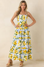 Women's Sweet Citrus Charm White Multi Lemon Print Cotton Maxi Skirt | 100% Cotton 5