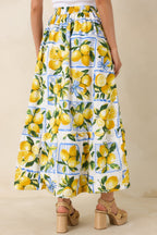Women's Sweet Citrus Charm White Multi Lemon Print Cotton Maxi Skirt | 100% Cotton 6