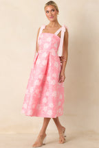 Women's Sweet Disposition Pink Floral Jacquard Tie Strap Midi Dress | 100% Polyester 2