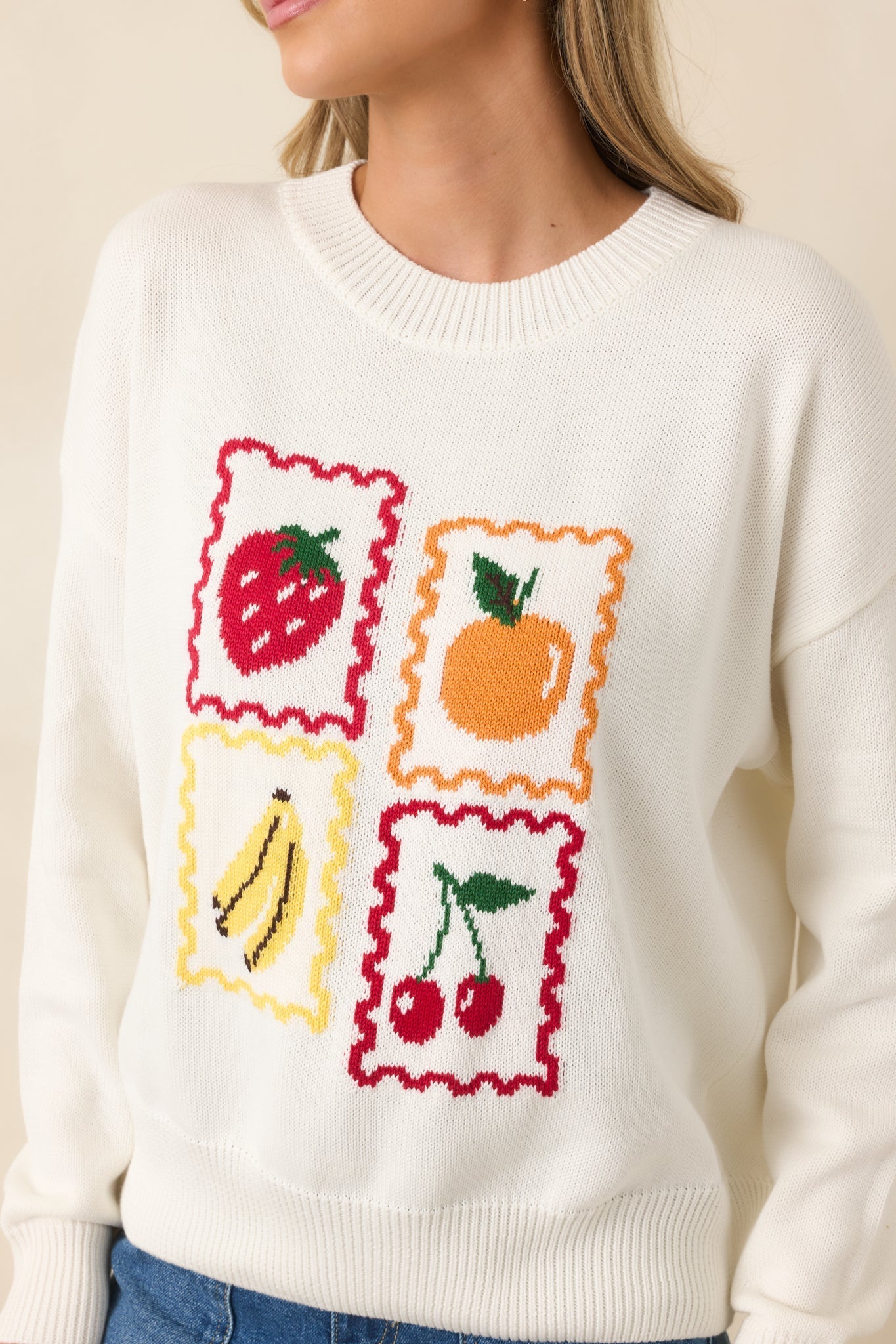 Women's Sweet Selections White Multi Knit Fruit Sweater | 55% Acrylic & 45% Cotton 2
