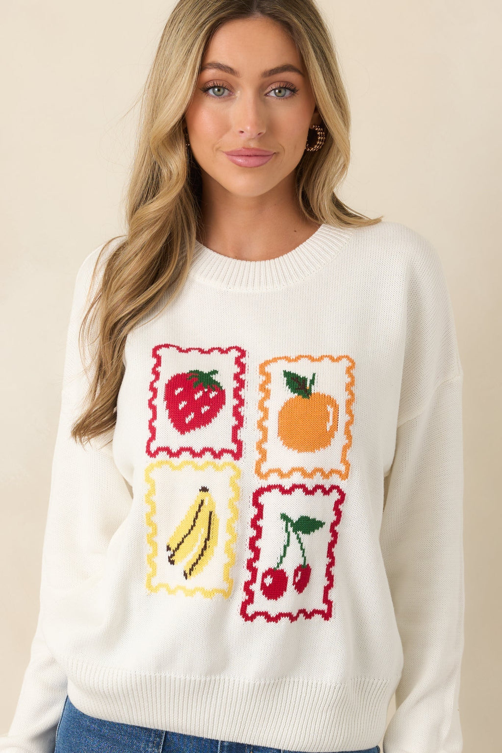 Women's Sweet Selections White Multi Knit Fruit Sweater | 55% Acrylic & 45% Cotton 3