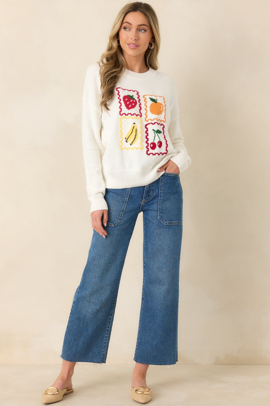 Women's Sweet Selections White Multi Knit Fruit Sweater | 55% Acrylic & 45% Cotton 4