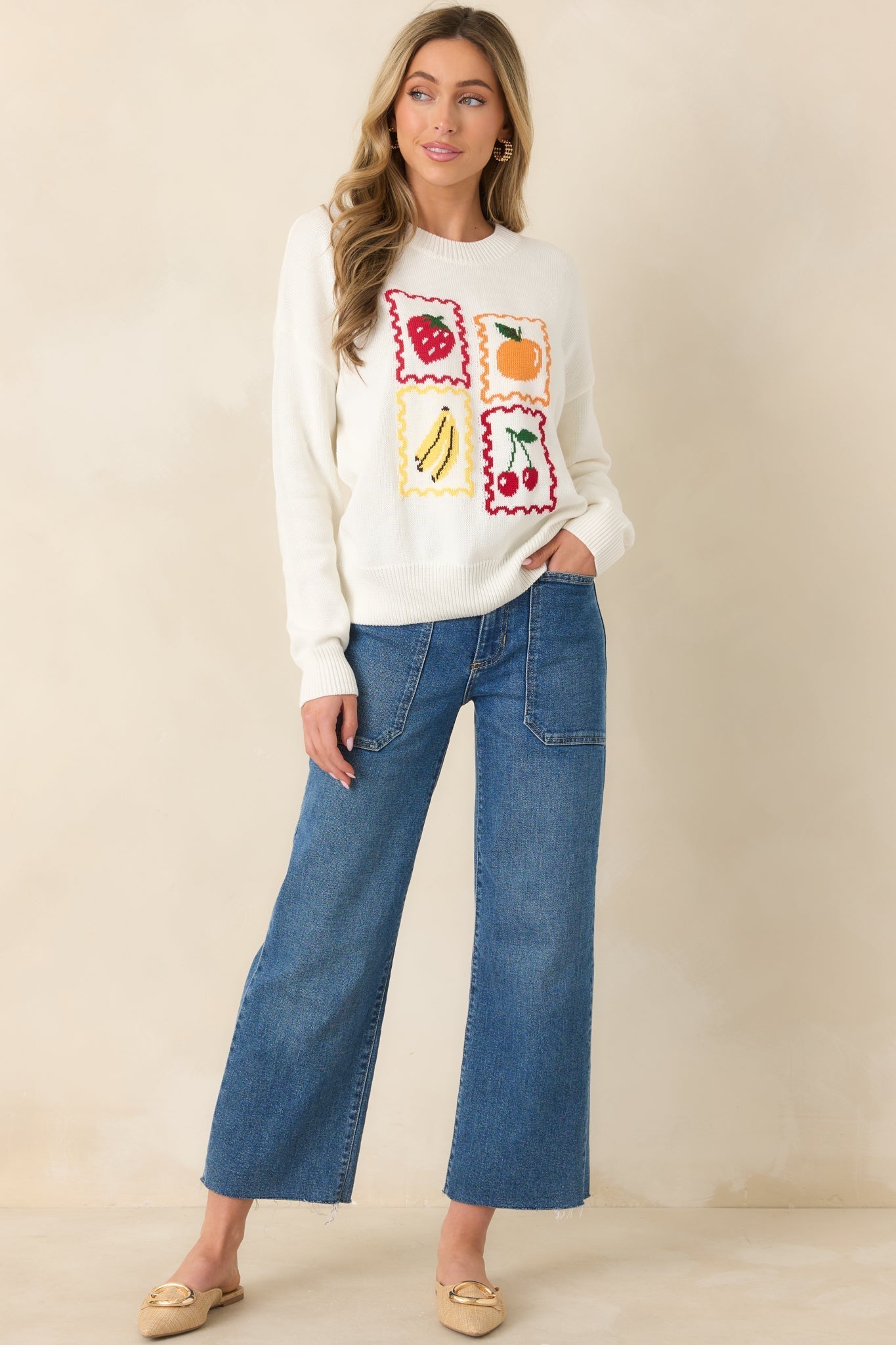Women's Sweet Selections White Multi Knit Fruit Sweater | 55% Acrylic & 45% Cotton 4