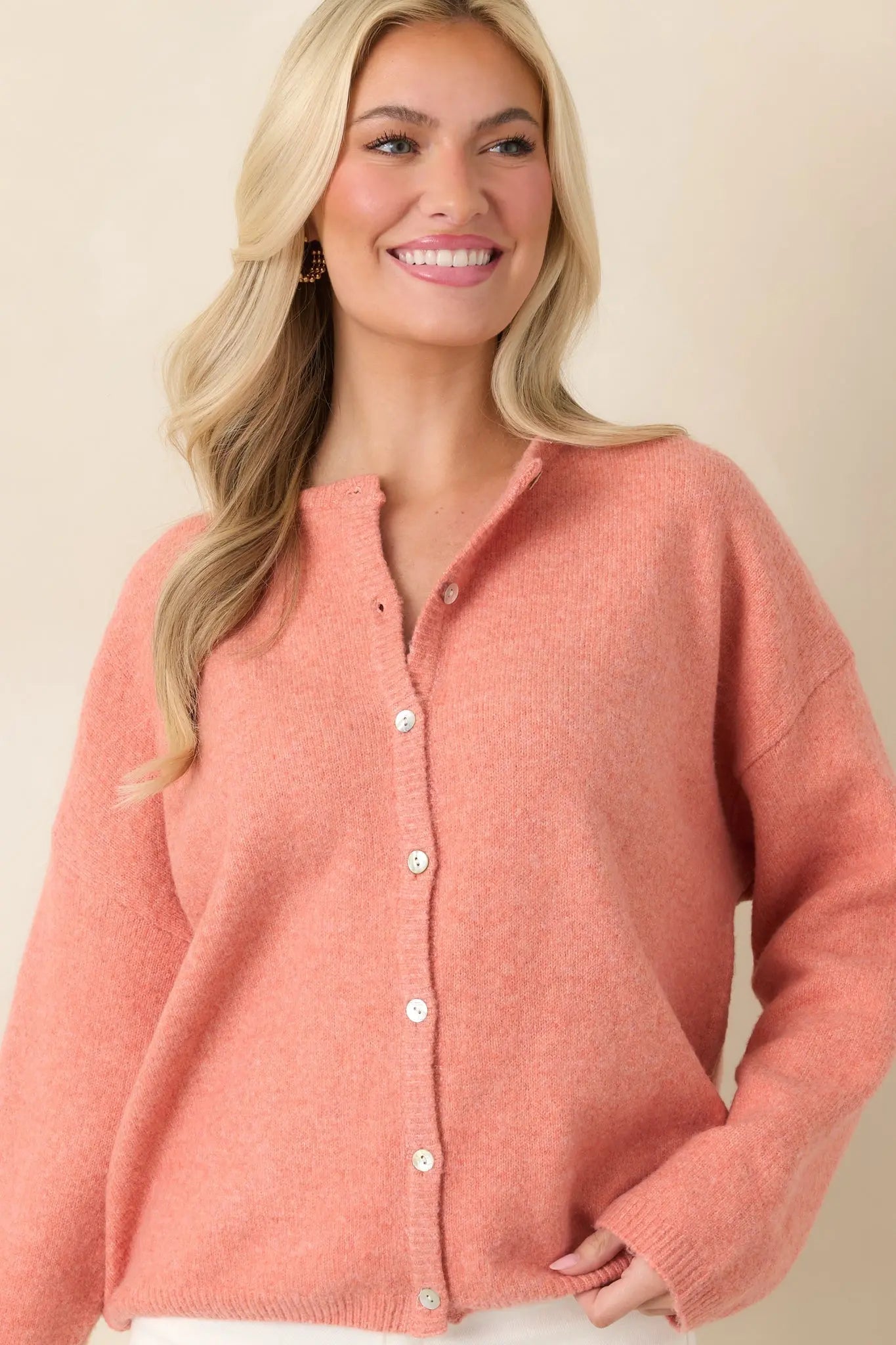Women's Sweet Simplicity Orange Sherbert Knit Button Front Cardigan | 50% Recycled Polyester 4