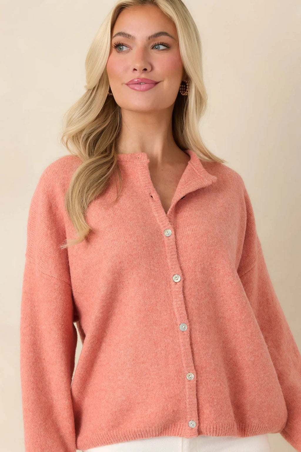 Women's Sweet Simplicity Orange Sherbert Knit Button Front Cardigan | 50% Recycled Polyester 5