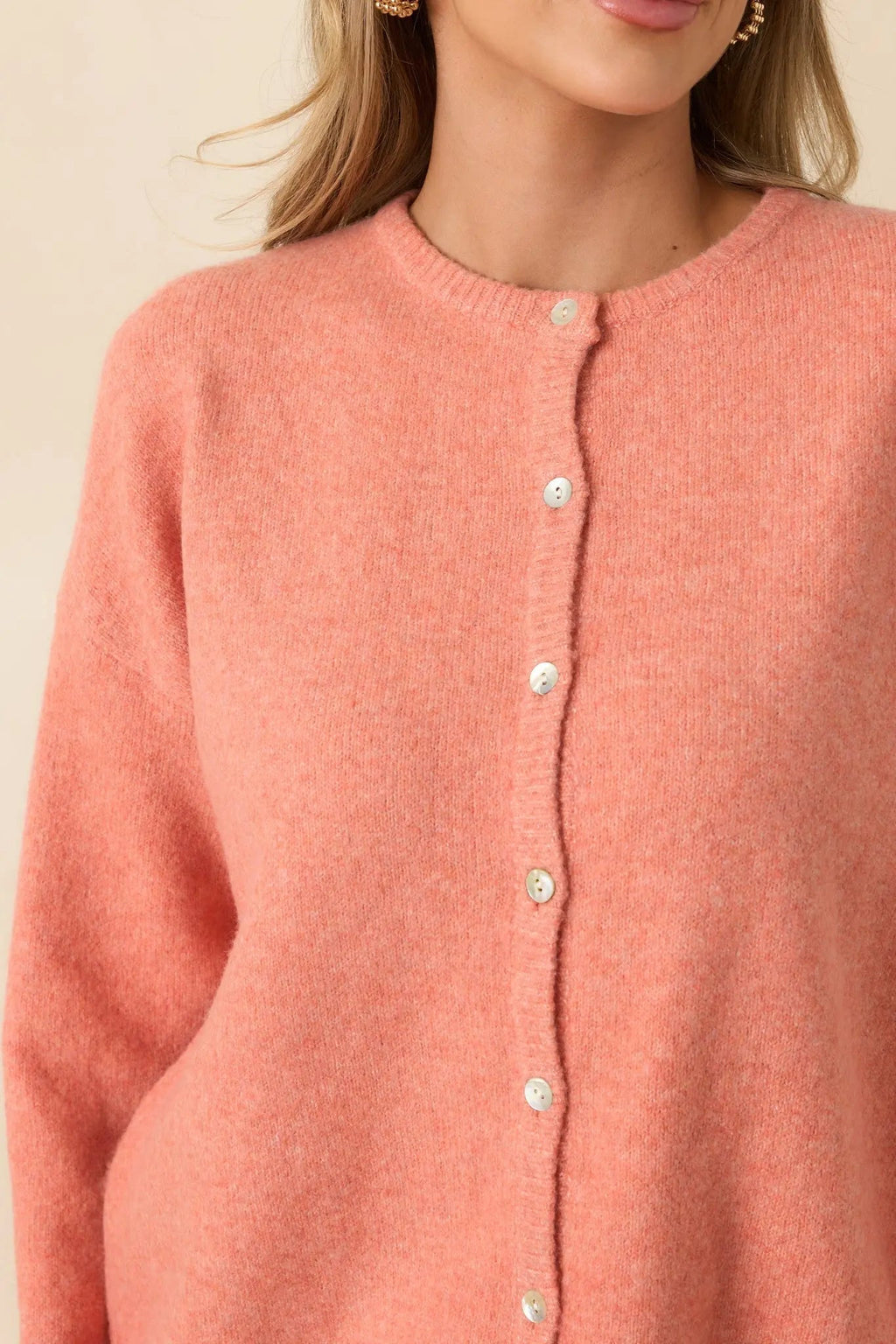 Women's Sweet Simplicity Orange Sherbert Knit Button Front Cardigan | 50% Recycled Polyester 7