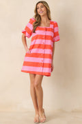 Women's Sweet Talker Pink & Poppy Red Stripe Cotton Mini Dress | 100% Cotton 0