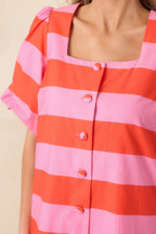Women's Sweet Talker Pink & Poppy Red Stripe Cotton Mini Dress | 100% Cotton 1