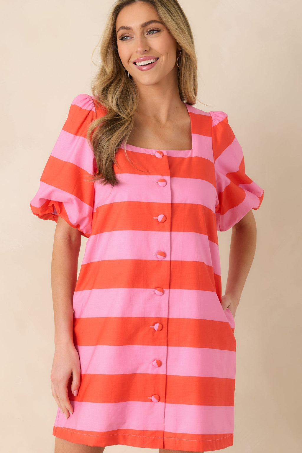 Women's Sweet Talker Pink & Poppy Red Stripe Cotton Mini Dress | 100% Cotton 2