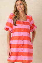 Women's Sweet Talker Pink & Poppy Red Stripe Cotton Mini Dress | 100% Cotton 2