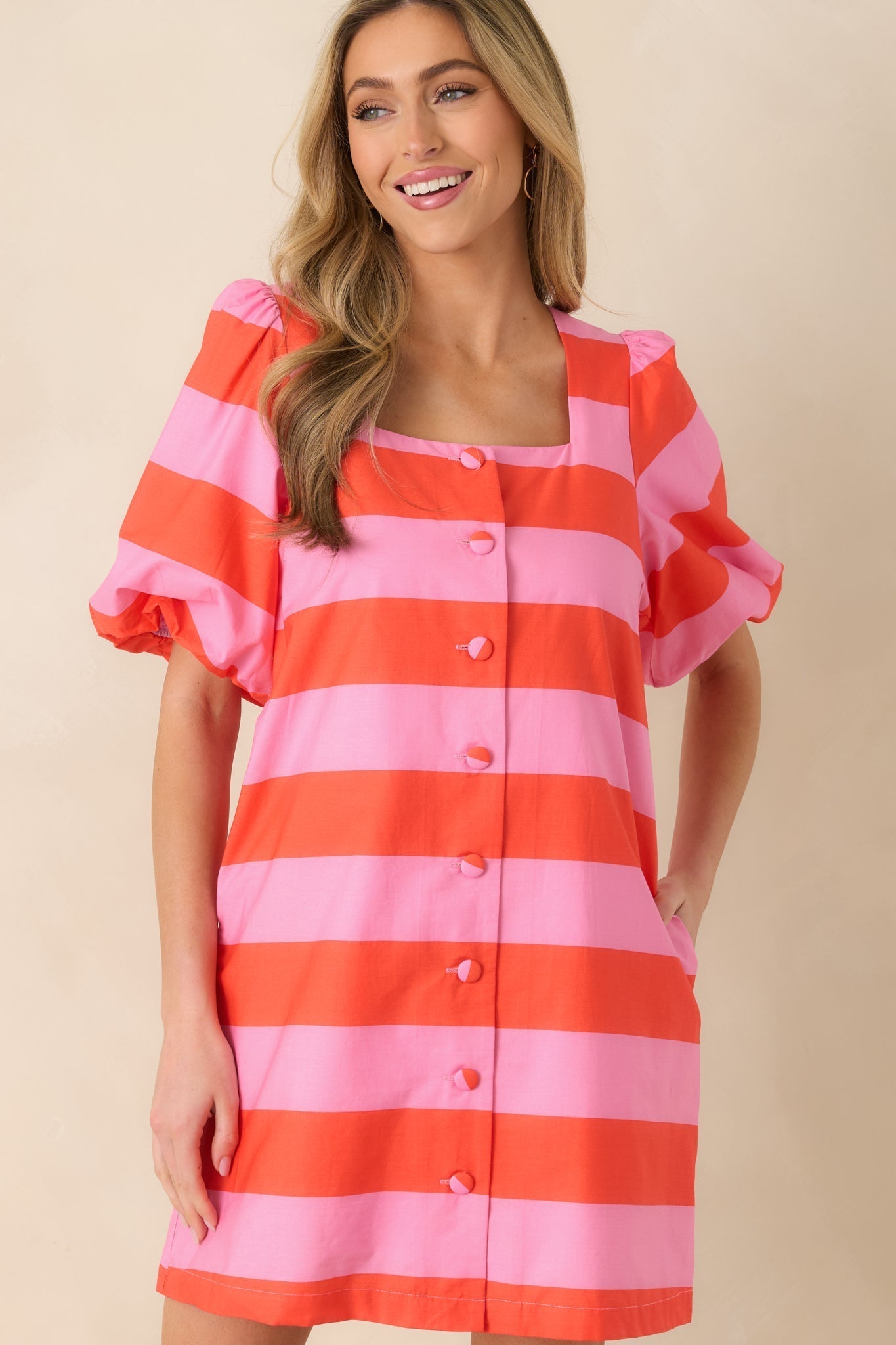 Women's Sweet Talker Pink & Poppy Red Stripe Cotton Mini Dress | 100% Cotton 2