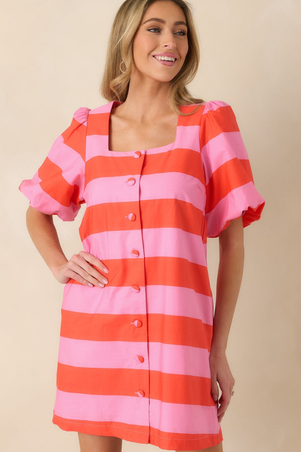 Women's Sweet Talker Pink & Poppy Red Stripe Cotton Mini Dress | 100% Cotton 4