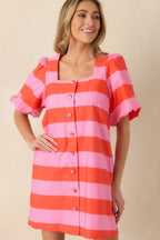 Women's Sweet Talker Pink & Poppy Red Stripe Cotton Mini Dress | 100% Cotton 4