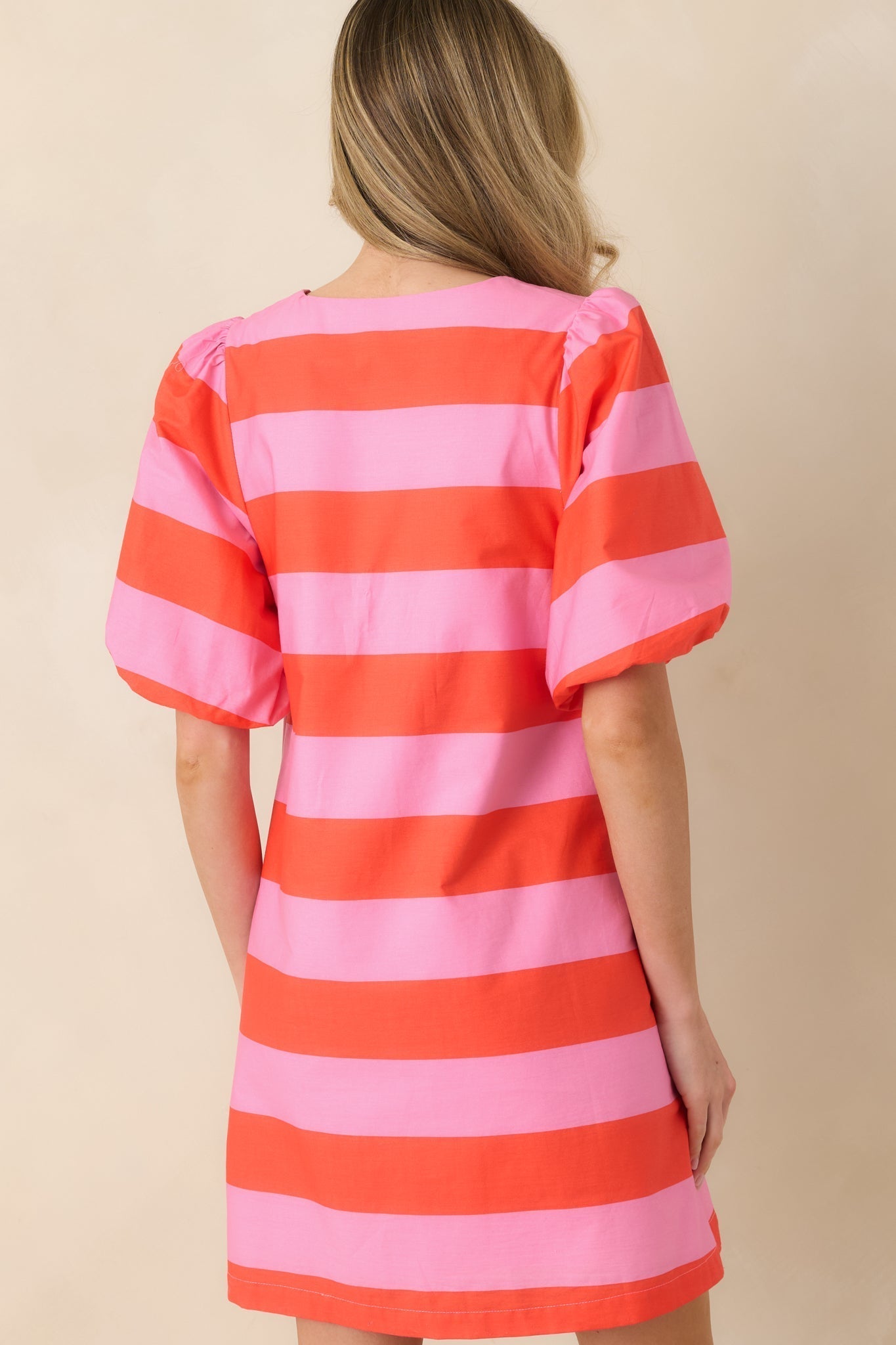 Women's Sweet Talker Pink & Poppy Red Stripe Cotton Mini Dress | 100% Cotton 5