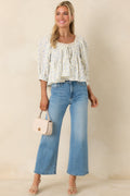 Women's Sweetest Story Ivory & Blue Floral Cotton Blouse | 100% Cotton 0