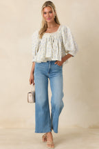 Women's Sweetest Story Ivory & Blue Floral Cotton Blouse | 100% Cotton 3