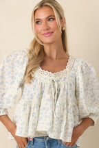 Women's Sweetest Story Ivory & Blue Floral Cotton Blouse | 100% Cotton 5