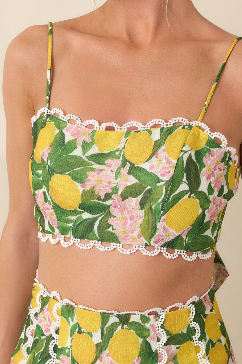 Women's Sweetest in the Grove Yellow Multi Lemon Blossom Crop Top | 65% Cotton & 35% Polyester 1