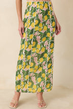 Women's Sweetest in the Grove Yellow Multi Lemon Blossom Maxi Skirt | 65% Cotton & 35% Polyester 0