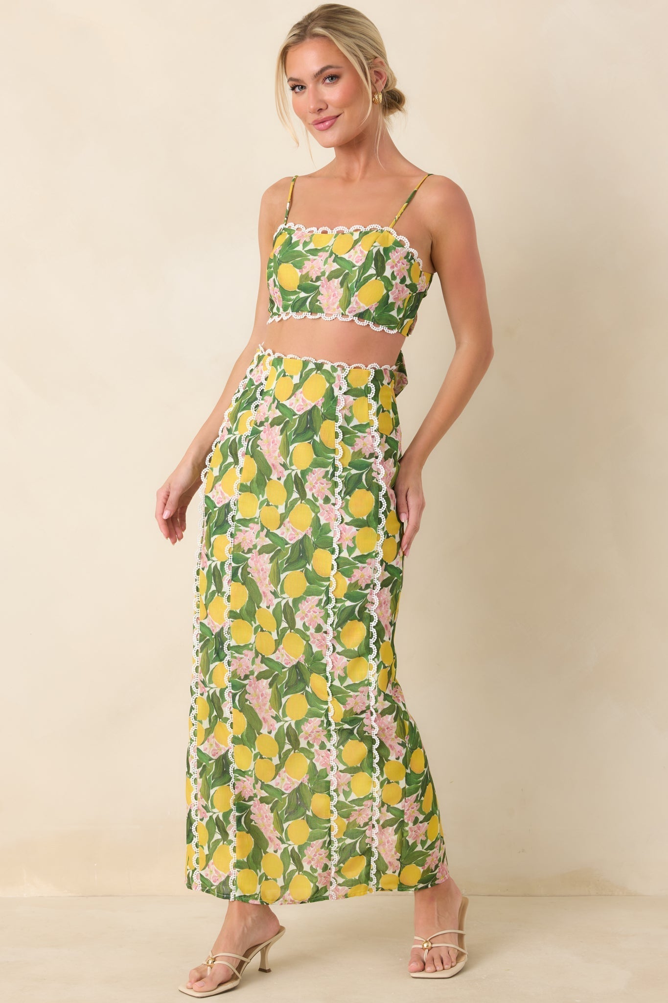 Women's Sweetest in the Grove Yellow Multi Lemon Blossom Maxi Skirt | 65% Cotton & 35% Polyester 1